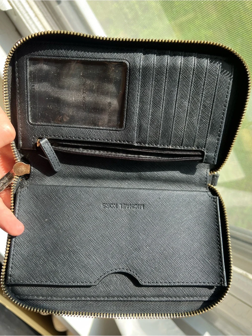Michael Kors Black Saffiano Zip Wallet with Gold Logo